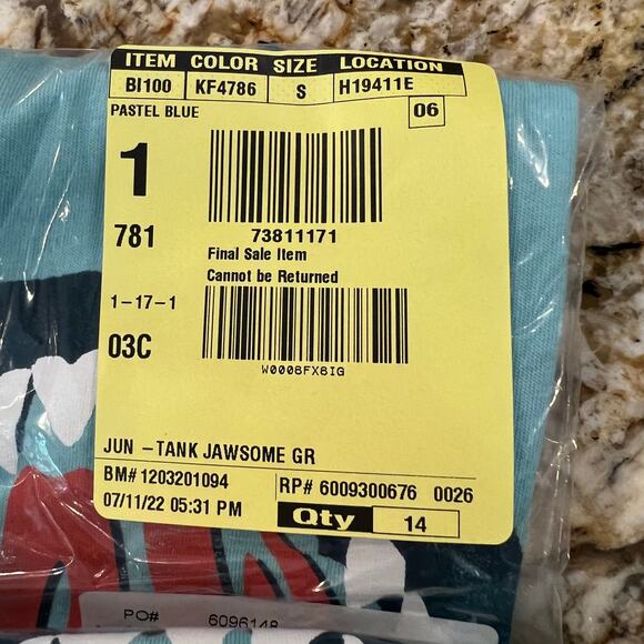 NWT J. Crew Boys' Pastel Blue W/"Jawsome" Shark Graphic Tank - Picture 6 of 9